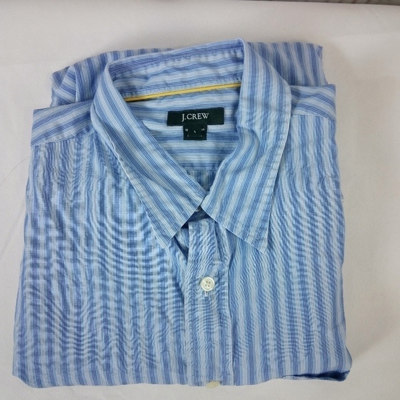 J Crew White Blue Striped Button Front Shirt L - Picture 2 of 6